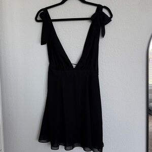 Revolve LPA Tie Sleeve Black Plunge Mini Dress
